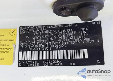 2007 Lexus Rx 350 z USA, uszkodzony, nr VIN 2T2GK31U57C007243